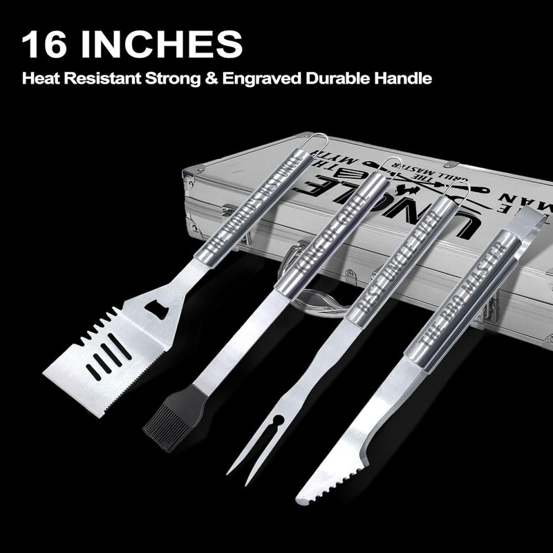 JNDJE Uncle Gifts, Uncle Gifts from Niece/Nephew Heavy Duty Grilling Accessories Kit for Backyard BBQ, Thick Stainless Steel Grill Utensils with Non-Slip Handle Tool for Man on Birthday Fathers Day - Image 3